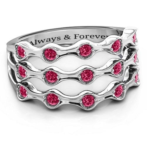 Alternating Stone Fashion Wave Ring