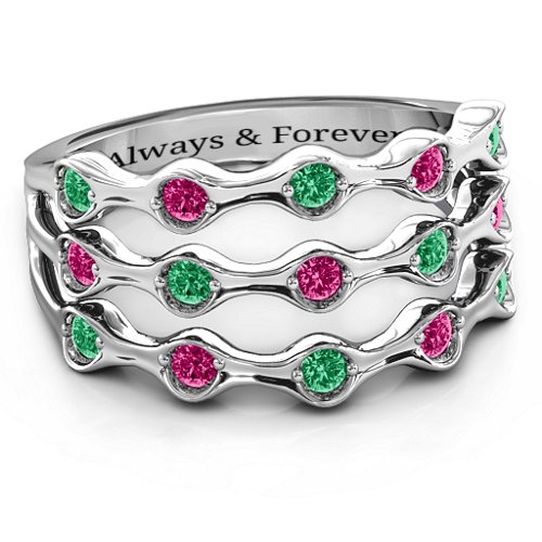 Alternating Stone Fashion Wave Ring
