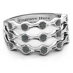 Alternating Stone Fashion Wave Ring in 925 Sterling Silver with Alexandrite