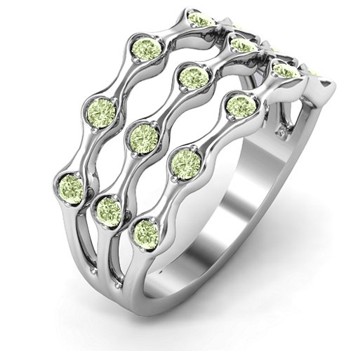 Alternating Stone Fashion Wave Ring – Sterling Silver with Peridot