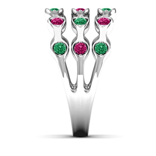 Alternating Stone Fashion Wave Ring – Sterling Silver with Emerald and Ruby