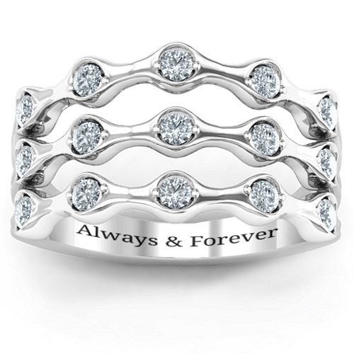 Alternating Stone Fashion Wave Ring – Sterling Silver with Cubic Zirconia