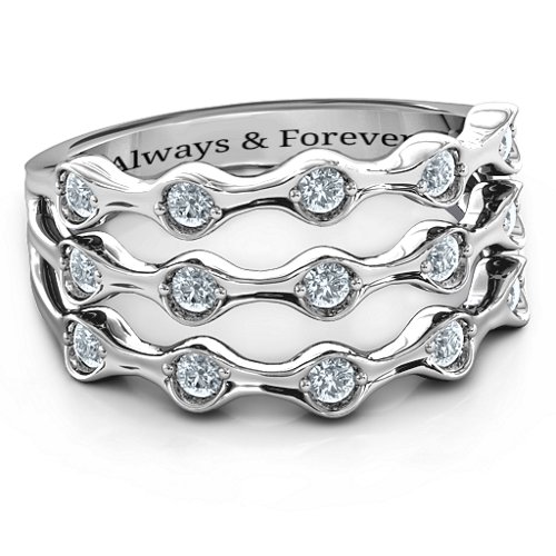Alternating Stone Fashion Wave Ring – Sterling Silver with Cubic Zirconia