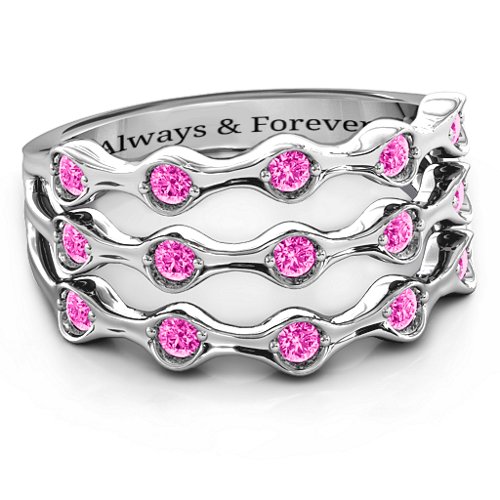Alternating Stone Fashion Wave Ring – Sterling Silver with Pink Tourmaline
