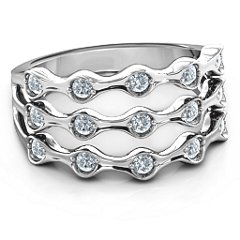 3 Row Fashion Wave Ring – Sterling Silver with Cubic Zirconia