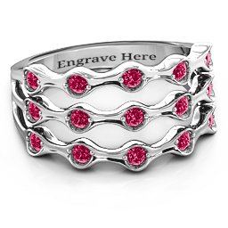 3 Row Fashion Wave Ring in 925 Sterling Silver with Ruby