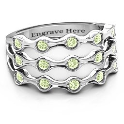 3 Row Fashion Wave Ring in 925 Sterling Silver with Peridot