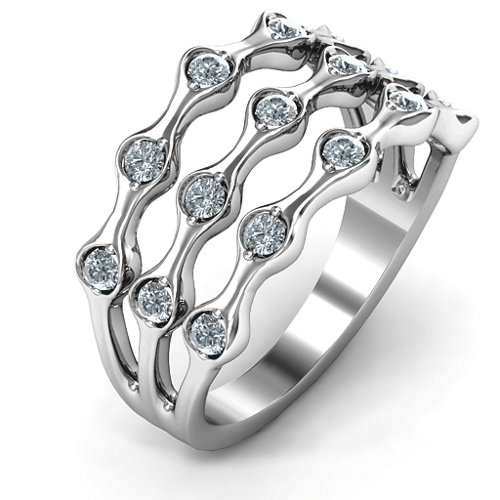 3 Row Fashion Wave Ring – Sterling Silver with Cubic Zirconia