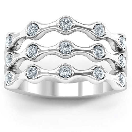 3 Row Fashion Wave Ring – Sterling Silver with Cubic Zirconia