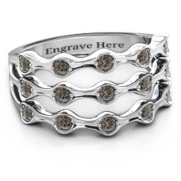 15 Stone Family Wave Ring in 925 Sterling Silver with Smokey Quartz