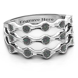 15 Stone Family Wave Ring in 925 Sterling Silver with Alexandrite