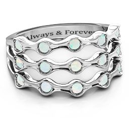 15 Stone Family Wave Ring in 925 Sterling Silver with Opal