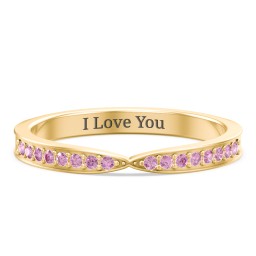 Tapered Stacking Band with Accents in 10K Solid Yellow Gold with Red Premium Zirconia