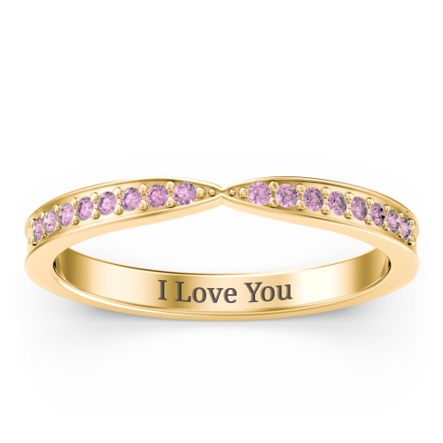 Tapered Stacking Band with Accents – 10K Yellow Gold with Red Premium Zirconia