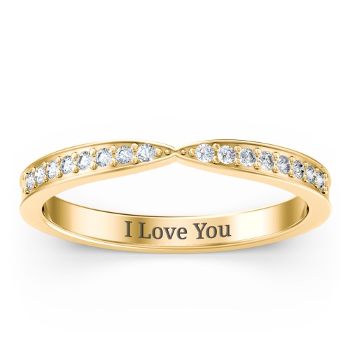 Tapered Stacking Band with Accents – 10K Yellow Gold with White Premium Zirconia