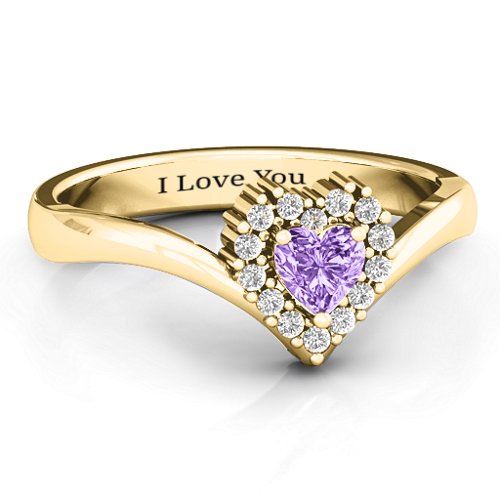 Peak of Love Ring – 14K Yellow Gold with Amethyst and White Premium Zirconia