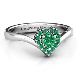 Peak of Love Ring in 925 Sterling Silver with Emerald and Green Premium Zirconia