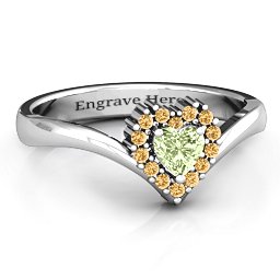 Peak of Love Ring in 925 Sterling Silver with Peridot and Fancy Yellow Premium Zirconia