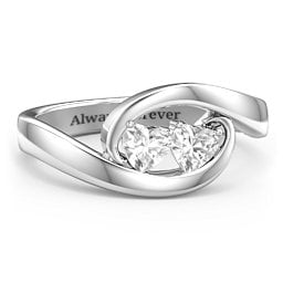 Engravable Double Heart Gemstone Wave Ring