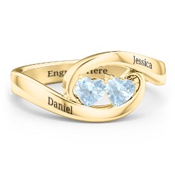 Engravable Double Heart Gemstone Wave Ring