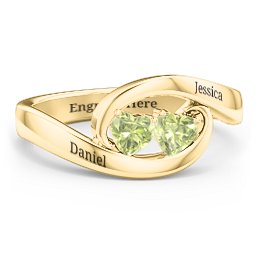 Engravable Double Heart Gemstone Wave Ring