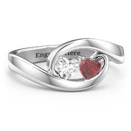 Engravable Double Heart Gemstone Wave Ring
