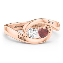 Engravable Double Heart Gemstone Wave Ring