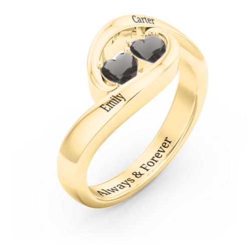 Engravable Double Heart Gemstone Wave Ring
