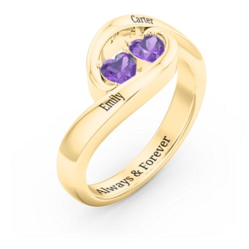 Engravable Double Heart Gemstone Wave Ring