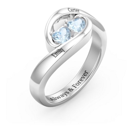 Engravable Double Heart Gemstone Wave Ring