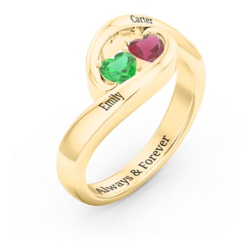 Engravable Double Heart Gemstone Wave Ring