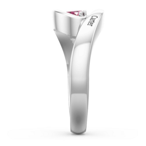 Engravable Double Heart Gemstone Wave Ring
