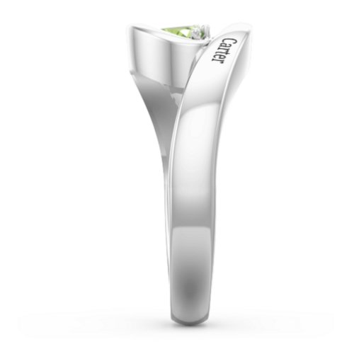 Engravable Double Heart Gemstone Wave Ring