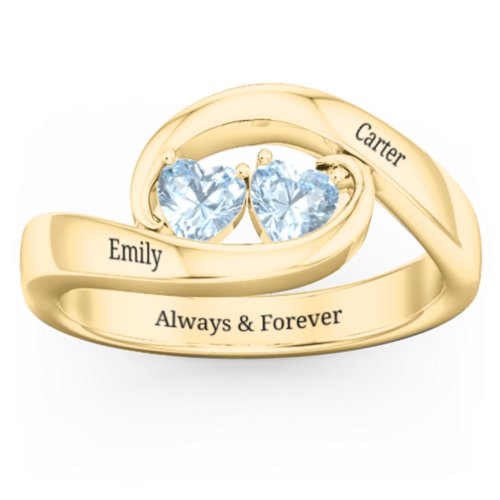 Engravable Double Heart Gemstone Wave Ring