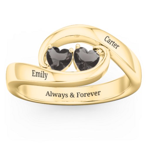 Engravable Double Heart Gemstone Wave Ring