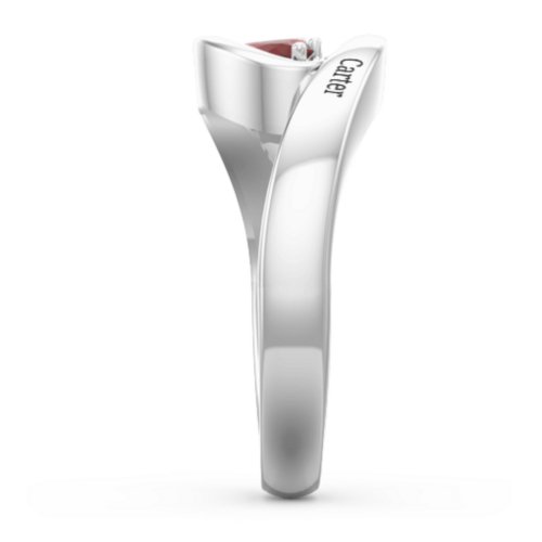 Engravable Double Heart Gemstone Wave Ring – Sterling Silver with Cubic Zirconia and Garnet