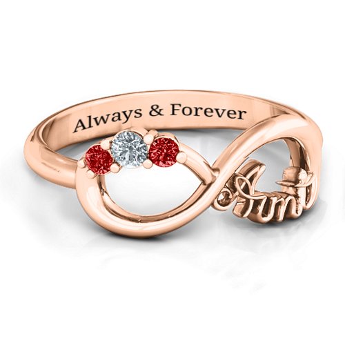 Aunt's Infinite Love Ring with Stones – 10K Rose Gold with Cubic Zirconia and Garnet