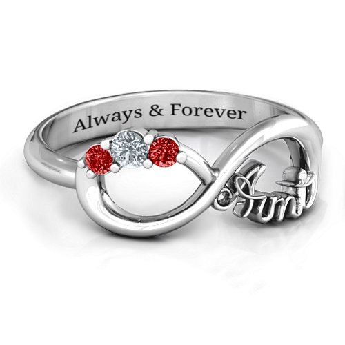 Aunt's Infinite Love Ring with Stones – Sterling Silver with Cubic Zirconia and Garnet