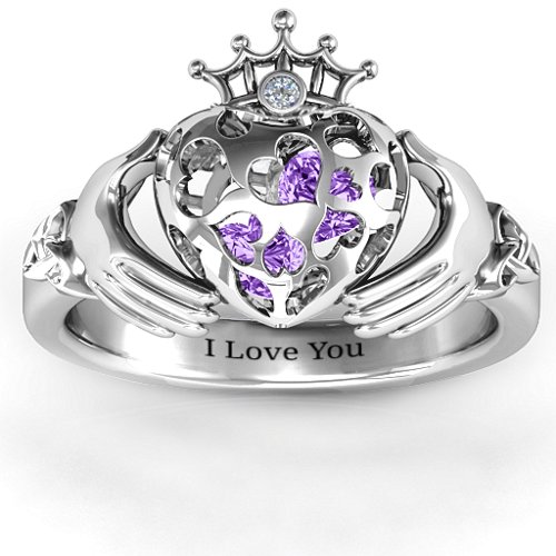 Caged Hearts Claddagh Ring – Sterling Silver with Amethyst and Cubic Zirconia