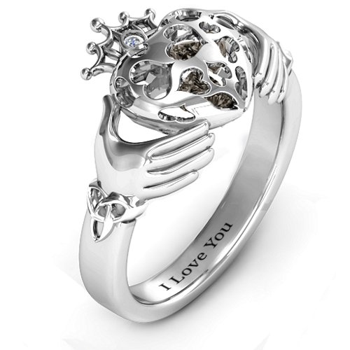 Caged Hearts Claddagh Ring – Sterling Silver with Smokey Quartz and Cubic Zirconia