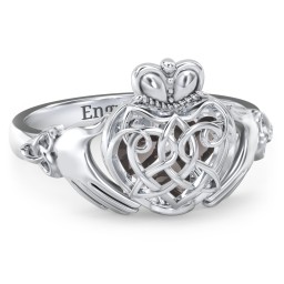Caged Hearts Celtic Claddagh Ring in 925 Sterling Silver with Smokey Quartz