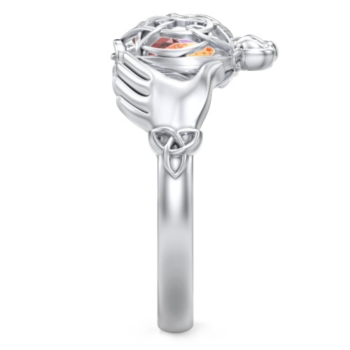 Caged Hearts Celtic Claddagh Ring – Sterling Silver with Garnet, Citrine, and Amethyst