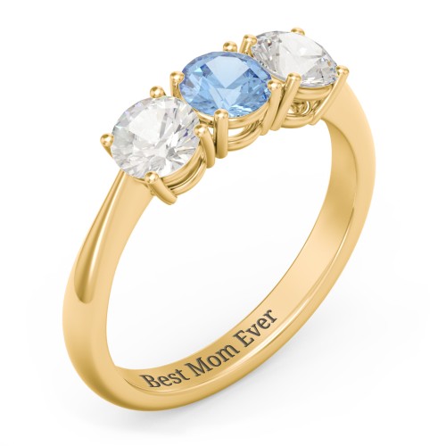 Radiant Trinity Ring – 18K Gold Plated Silver with Cubic Zirconia and Blue Topaz