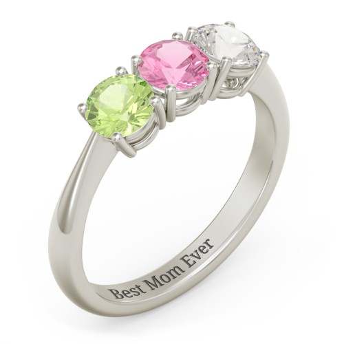 Radiant Trinity Ring – 10K White Gold with Peridot, Pink Tourmaline, and Cubic Zirconia