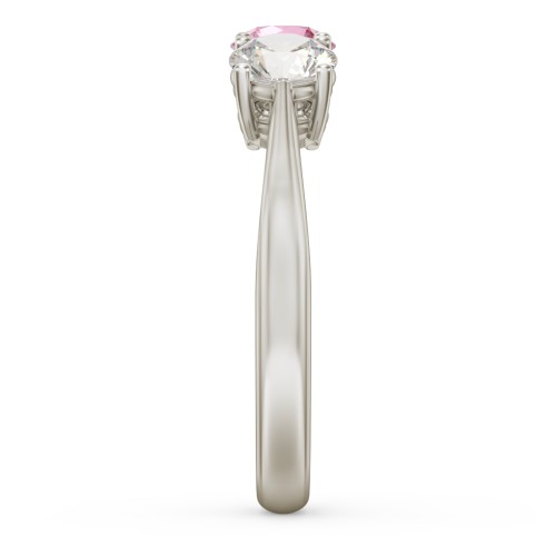 Radiant Trinity Ring – 10K White Gold with Peridot, Pink Tourmaline, and Cubic Zirconia
