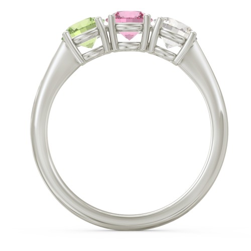 Radiant Trinity Ring – 10K White Gold with Peridot, Pink Tourmaline, and Cubic Zirconia
