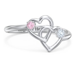 Linked in Love Ring in 925 Sterling Silver with Pink Tourmaline and Aquamarine
