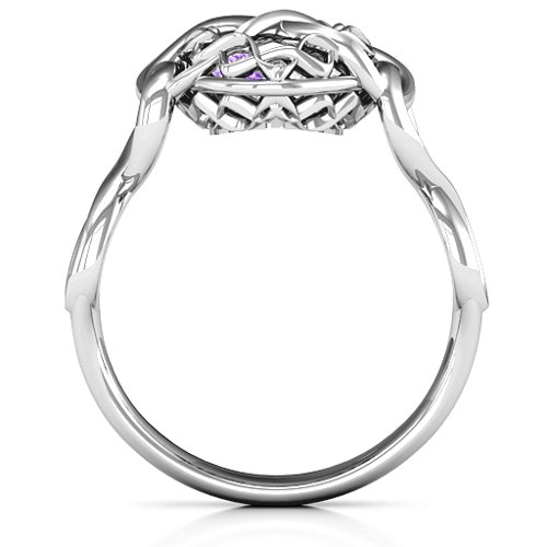 My Infinite Love Caged Hearts Ring – Sterling Silver with Amethyst