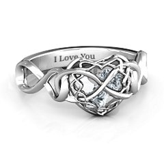 My Infinite Love Caged Hearts Ring – 10K Rose Gold with Cubic Zirconia