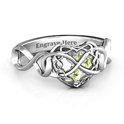 My Infinite Love Caged Hearts Ring in 925 Sterling Silver with Peridot and Cubic Zirconia